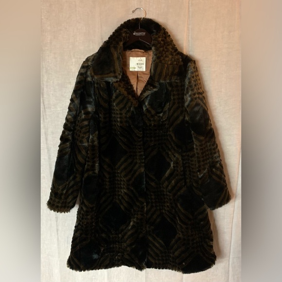 seen worn kept x anthro • geometric faux fur coat uk 16/us 12 - Picture 3 of 9